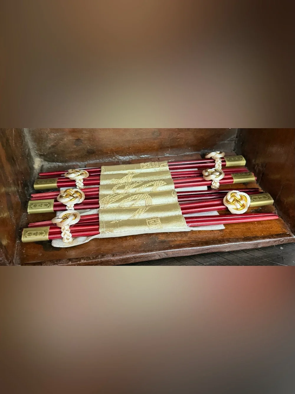 Set of 6 Vintage new old stock red lacquered chopsticks